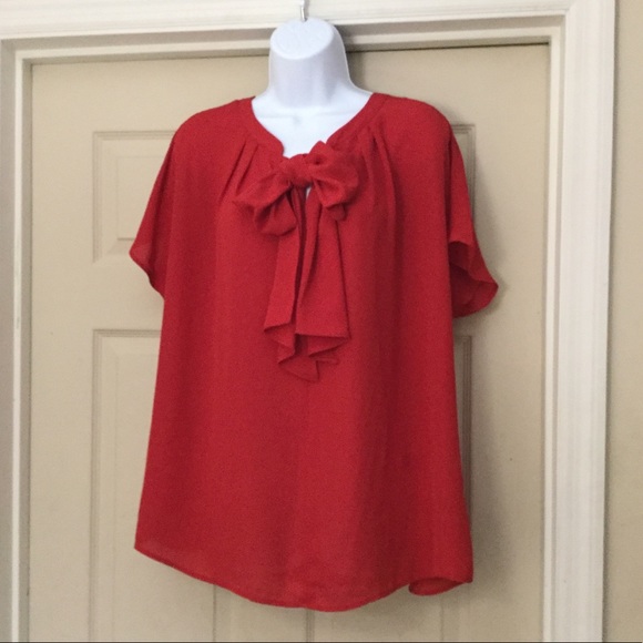 Lane Bryant Tops - Lane Bryant Red tie neck Bow Dressy blouse